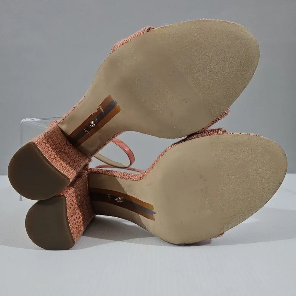 Sam Edelman Yaro Block Heel Sandal Womens 10.5 Pink Coral Woven Ankle Strap